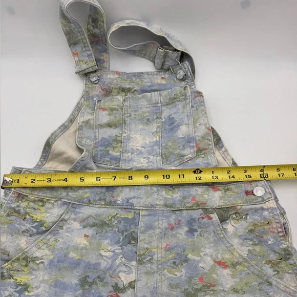 PILCRO Blue and Green Floral-Trim Denim Overall Shorts Size 30 - Picture 3 of 5